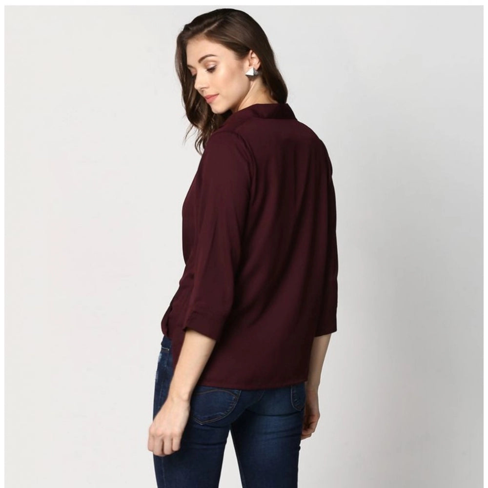 Snuggle Spot Women's Polyester Solid 3-4th Sleeves Top (Maroon)
