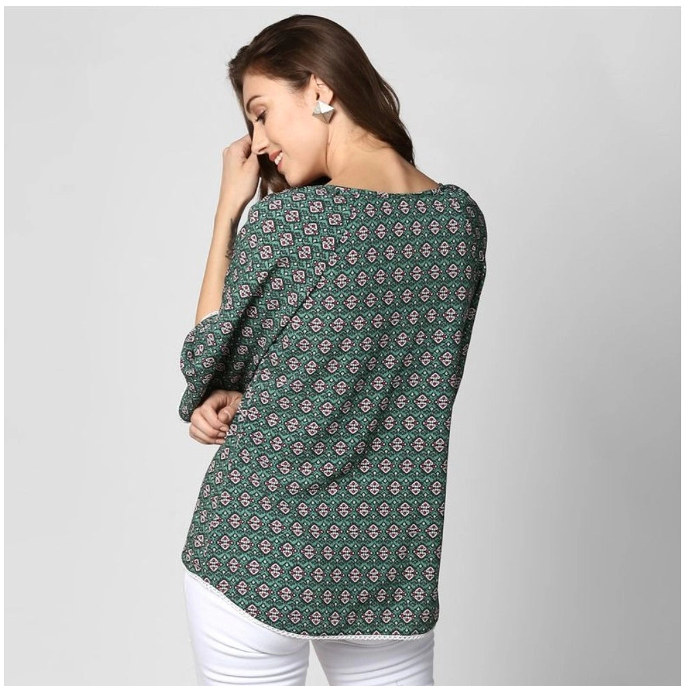Snuggle Spot Women's Polyester Printed 3-4th Sleeves Top (Green)