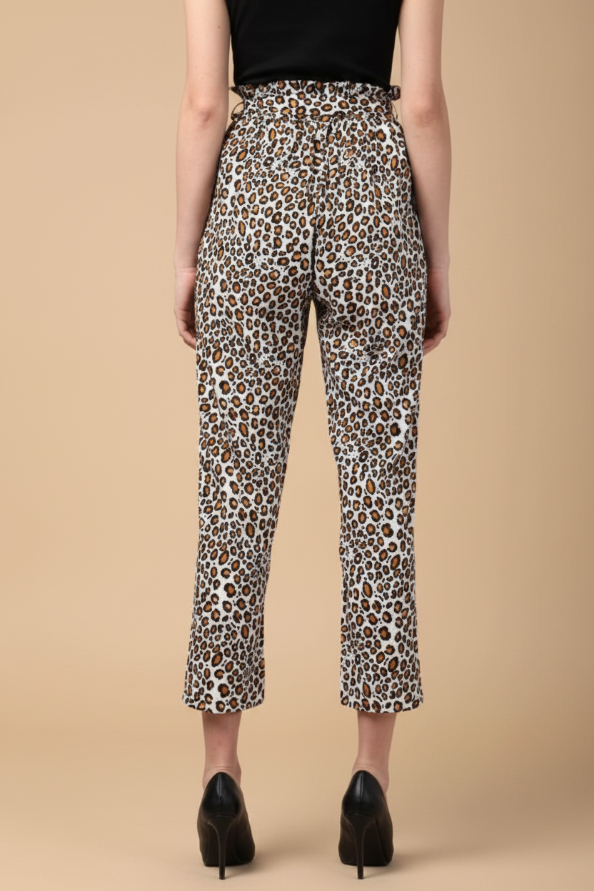 Snuggle Spot Women's Polyester Animal Print Elasticated Trousers (White - Yellow)