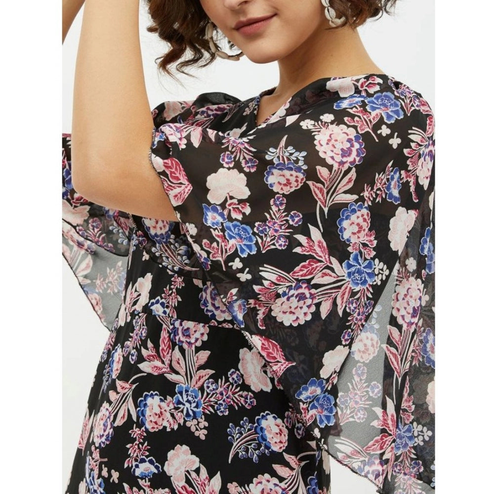 Snuggle Spot Women's Polyester Chain Print Cap Sleeve Calf-length Dress (Multicolor)