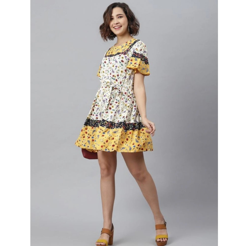 Snuggle Spot Women's Polyester Floral Flutter Above Knee Dress (Multicolor)