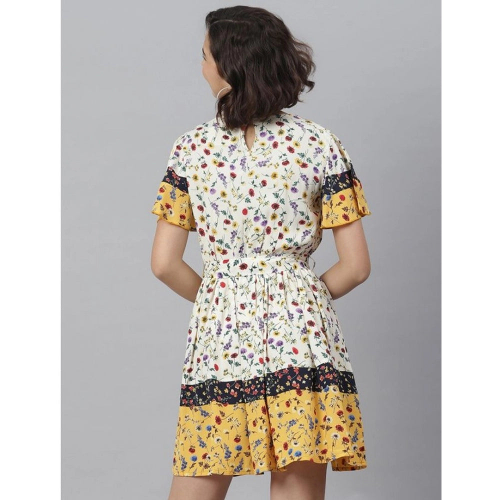 Snuggle Spot Women's Polyester Floral Flutter Above Knee Dress (Multicolor)