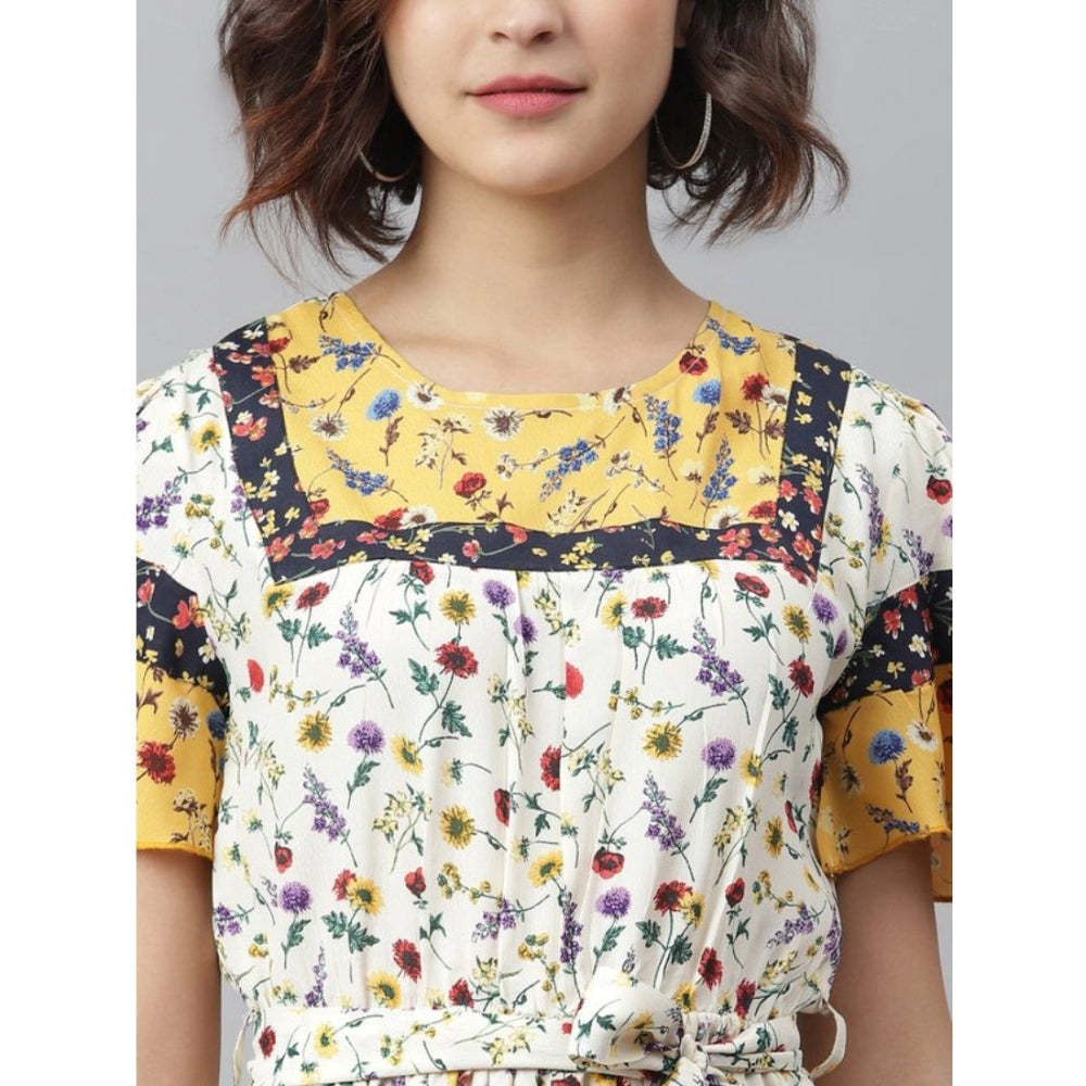 Snuggle Spot Women's Polyester Floral Flutter Above Knee Dress (Multicolor)