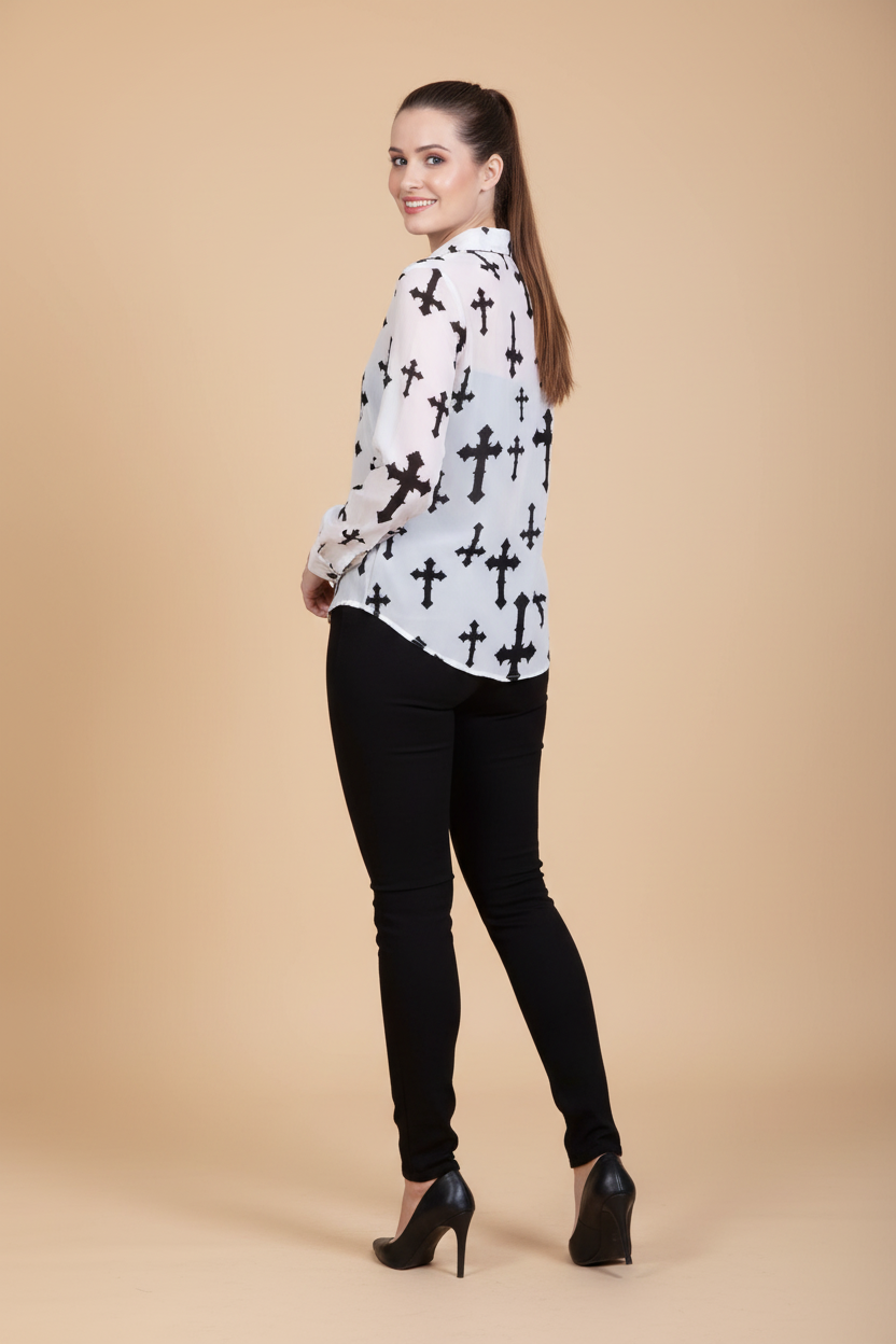 Snuggle Spot Women's Polyester Printed Long Sleeves Standard Length Shirt (White)