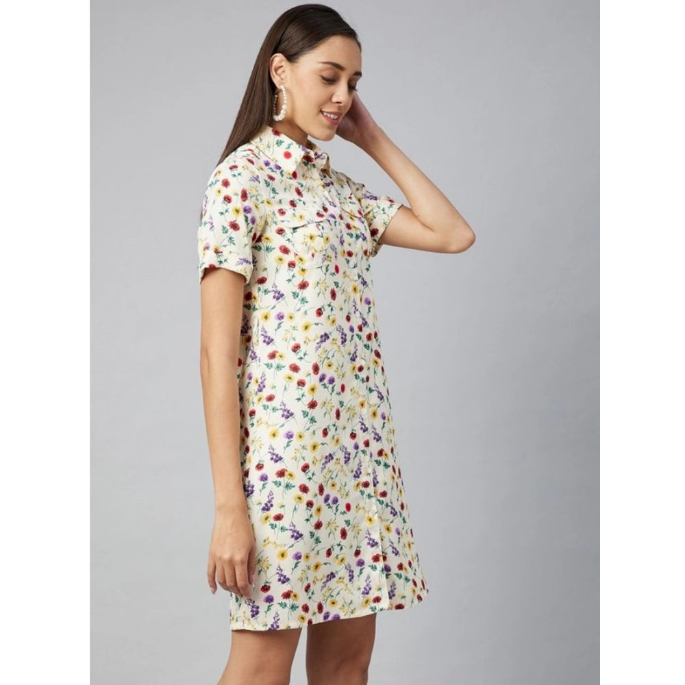 Snuggle Spot Women's Polyester Floral Short Sleeve Above Knee Dress (Multicolor)