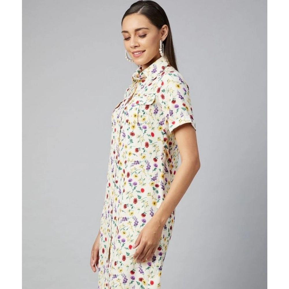 Snuggle Spot Women's Polyester Floral Short Sleeve Above Knee Dress (Multicolor)