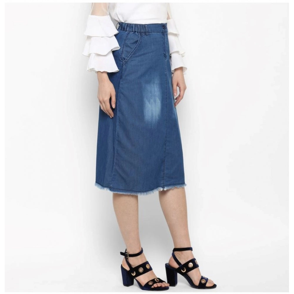 Snuggle Spot Women's Denim Washed Buttoned Skirt (Blue)
