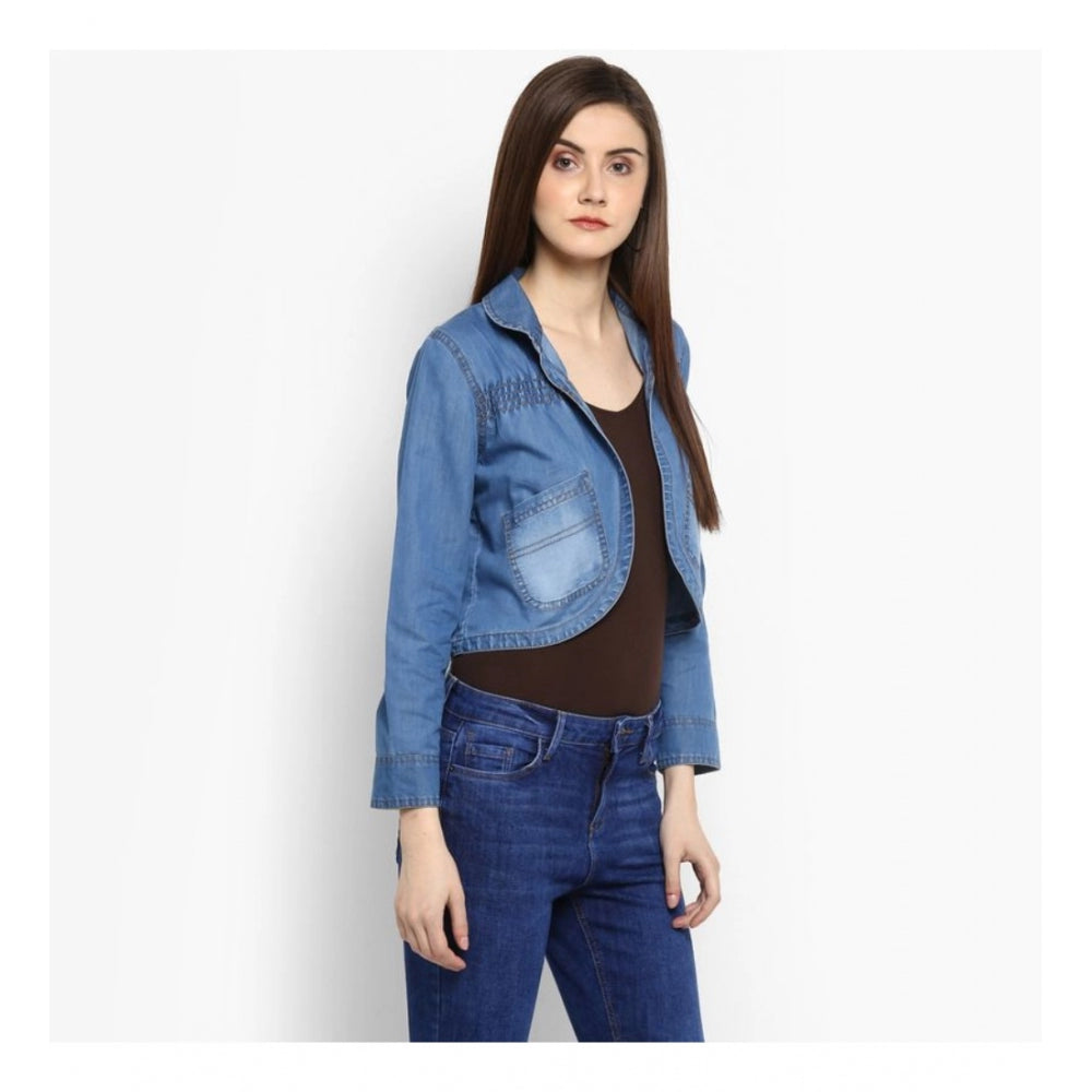 Snuggle Spot Women's Denim Smocking 3-4th Sleeves Shrug (Blue)