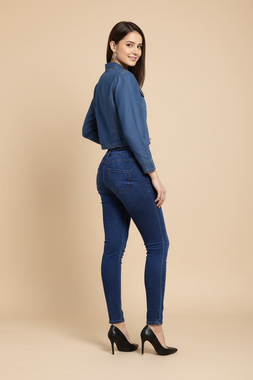 Snuggle Spot Women's Denim Solid 3-4th Sleeves Shrug (Blue)