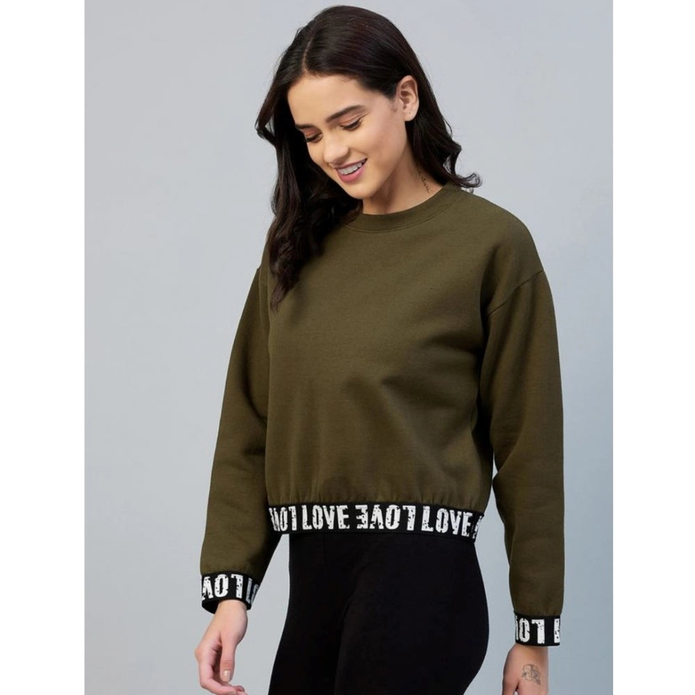 Snuggle Spot Women's Fleece Solid Long Sleeves Sweatshirt (Olive)