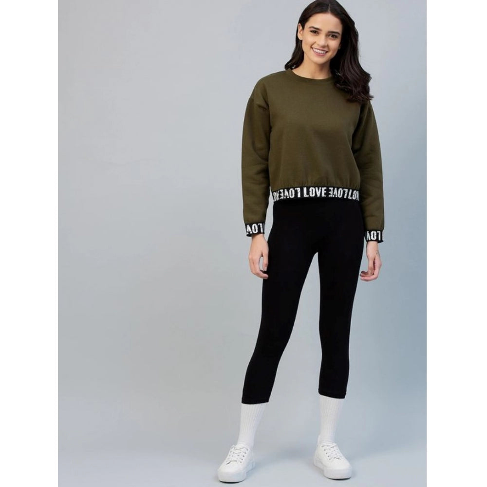 Snuggle Spot Women's Fleece Solid Long Sleeves Sweatshirt (Olive)