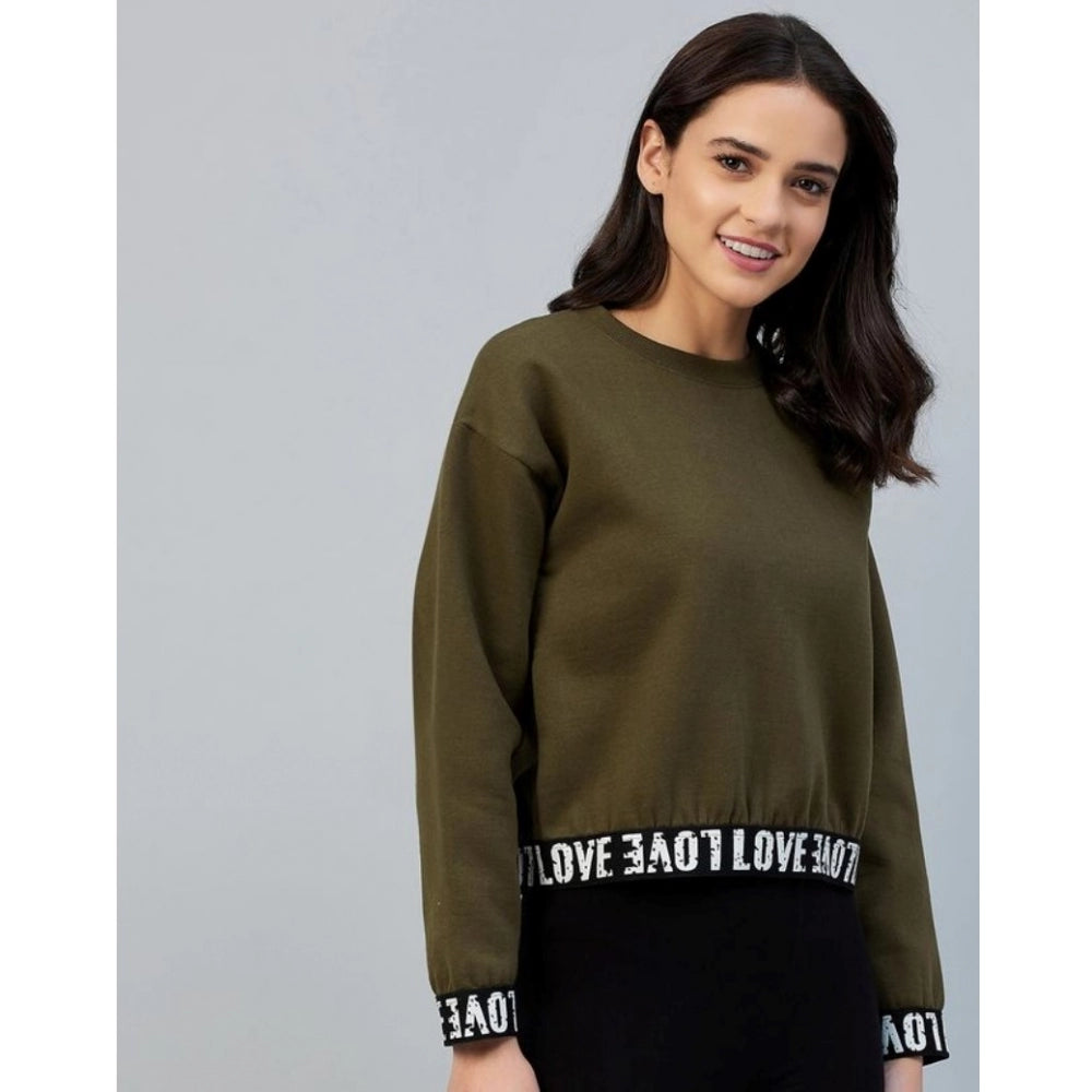 Snuggle Spot Women's Fleece Solid Long Sleeves Sweatshirt (Olive)
