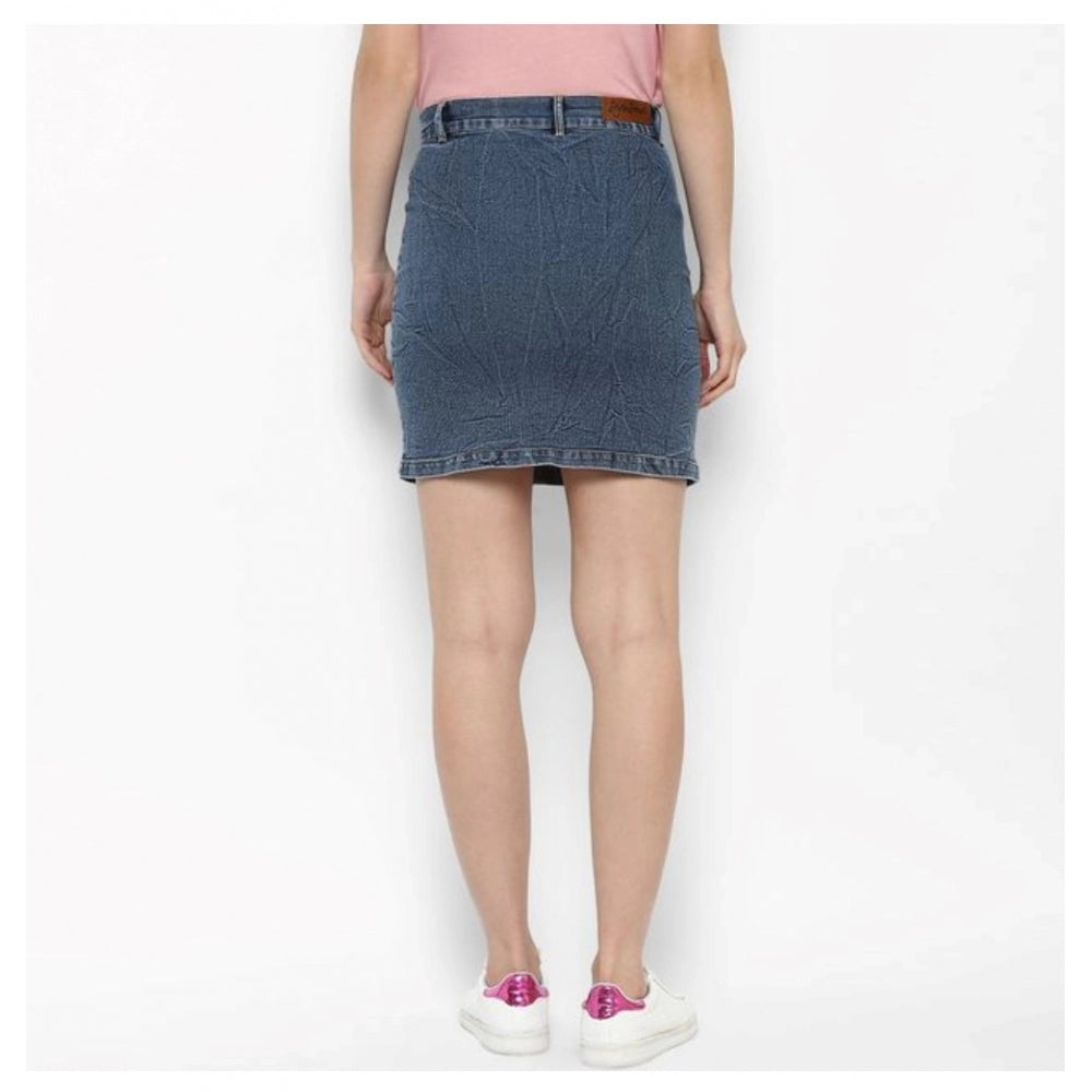 Snuggle Spot Women's Denim Front Pocket Buttoned Skirt (Blue)