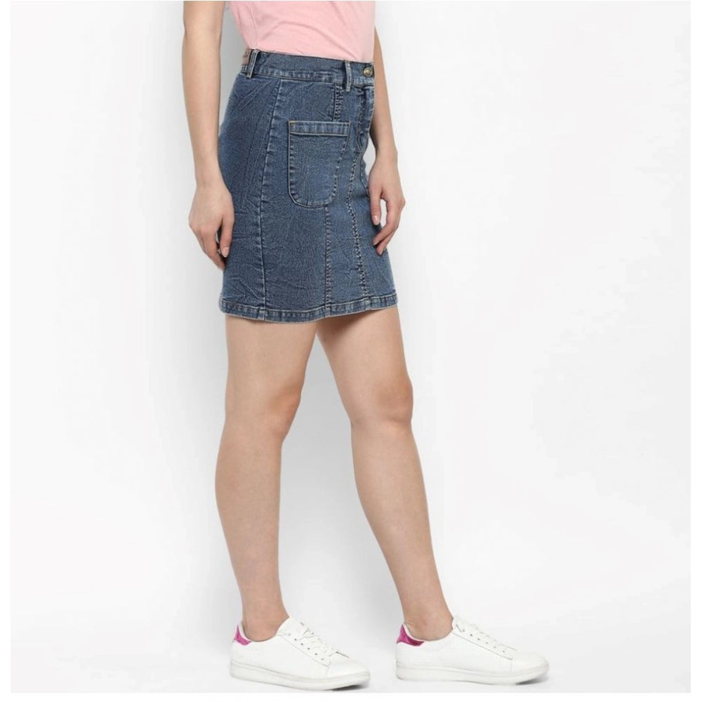 Snuggle Spot Women's Denim Front Pocket Buttoned Skirt (Blue)