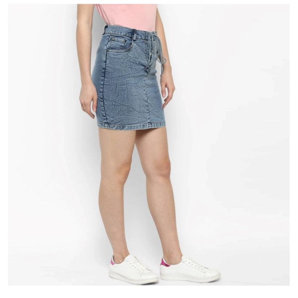 Snuggle Spot Women's Denim Draw String Buttoned Skirt (Blue)