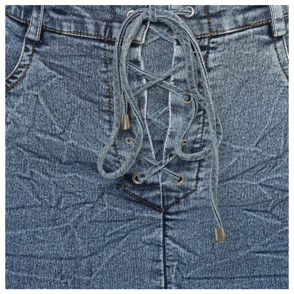 Snuggle Spot Women's Denim Draw String Buttoned Skirt (Blue)