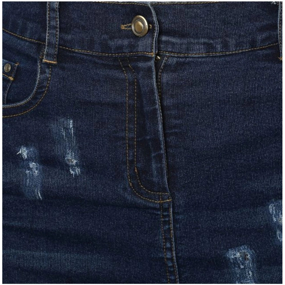 Snuggle Spot Women's Denim Distressed Buttoned Skirt (Blue)