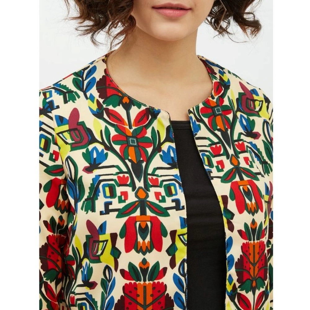 Snuggle Spot Women's Polyester Floral 3-4th Sleeves Shrug (Multicolor)