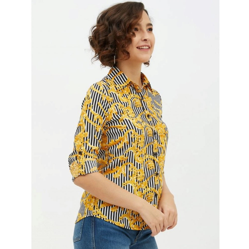 Snuggle Spot Women's Polyester Printed Roll Up Sleeve Standard Length Shirt (Mustared)