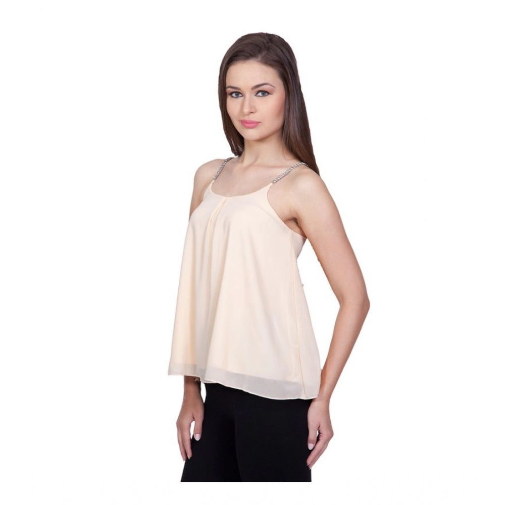 Snuggle Spot Women's Polyester Solid Shoulder Straps Regular Top (Beige)