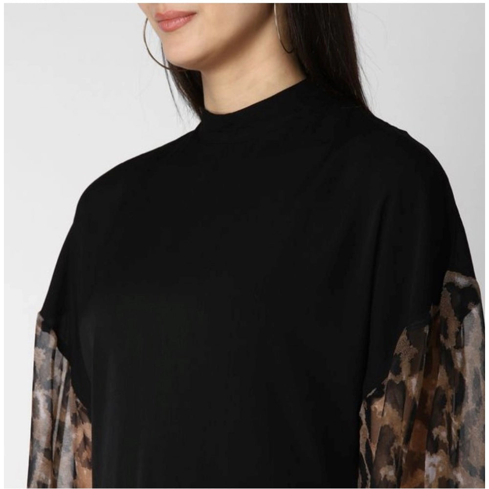 Snuggle Spot Women's Polyester Animal Print Long Sleeves Top (Black)