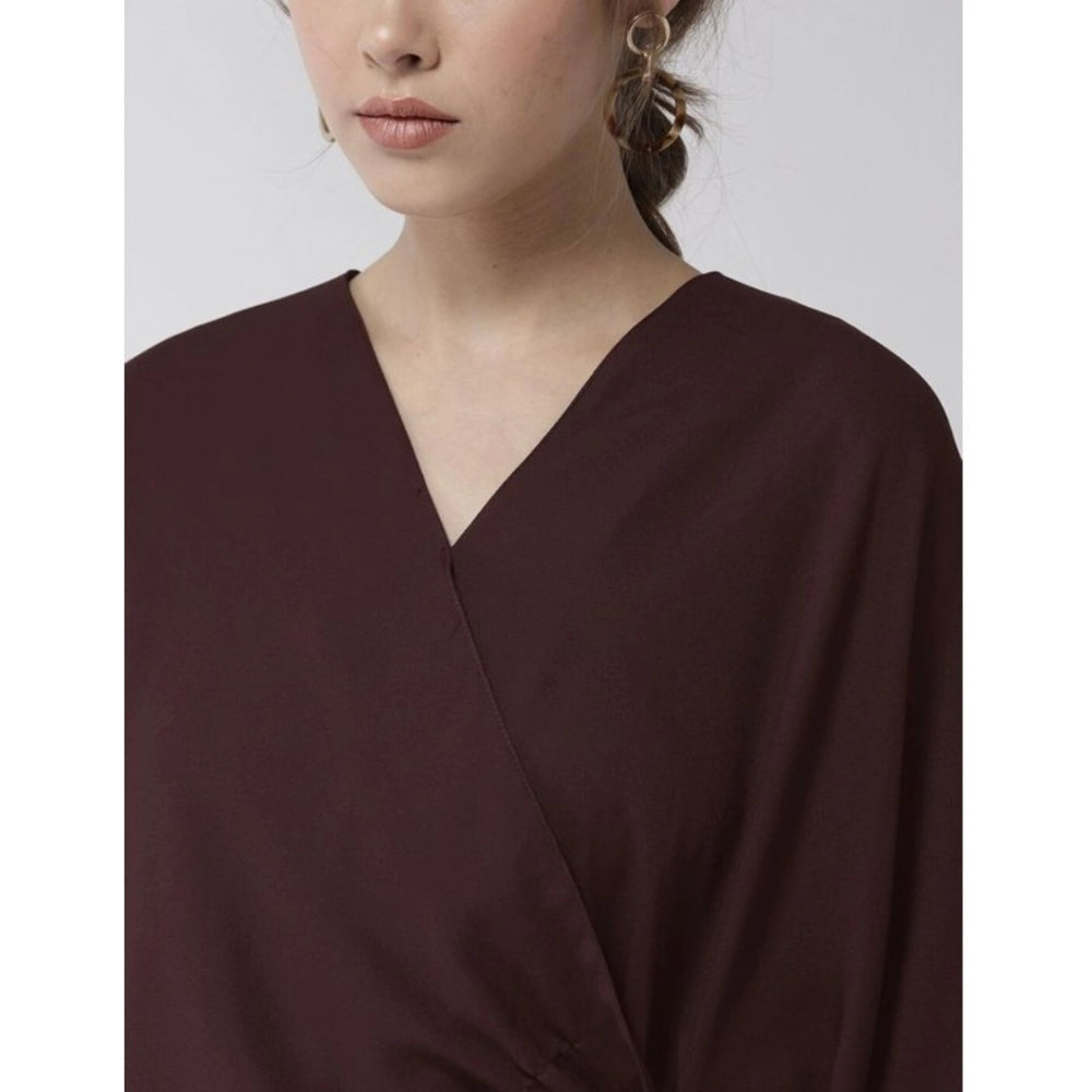 Snuggle Spot Women's Polyester Solid Cape Sleeve Top (Maroon)