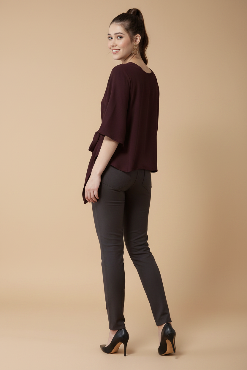 Snuggle Spot Women's Polyester Solid Cape Sleeve Top (Maroon)