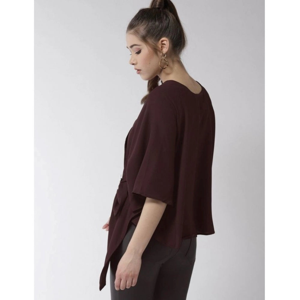 Snuggle Spot Women's Polyester Solid Cape Sleeve Top (Maroon)