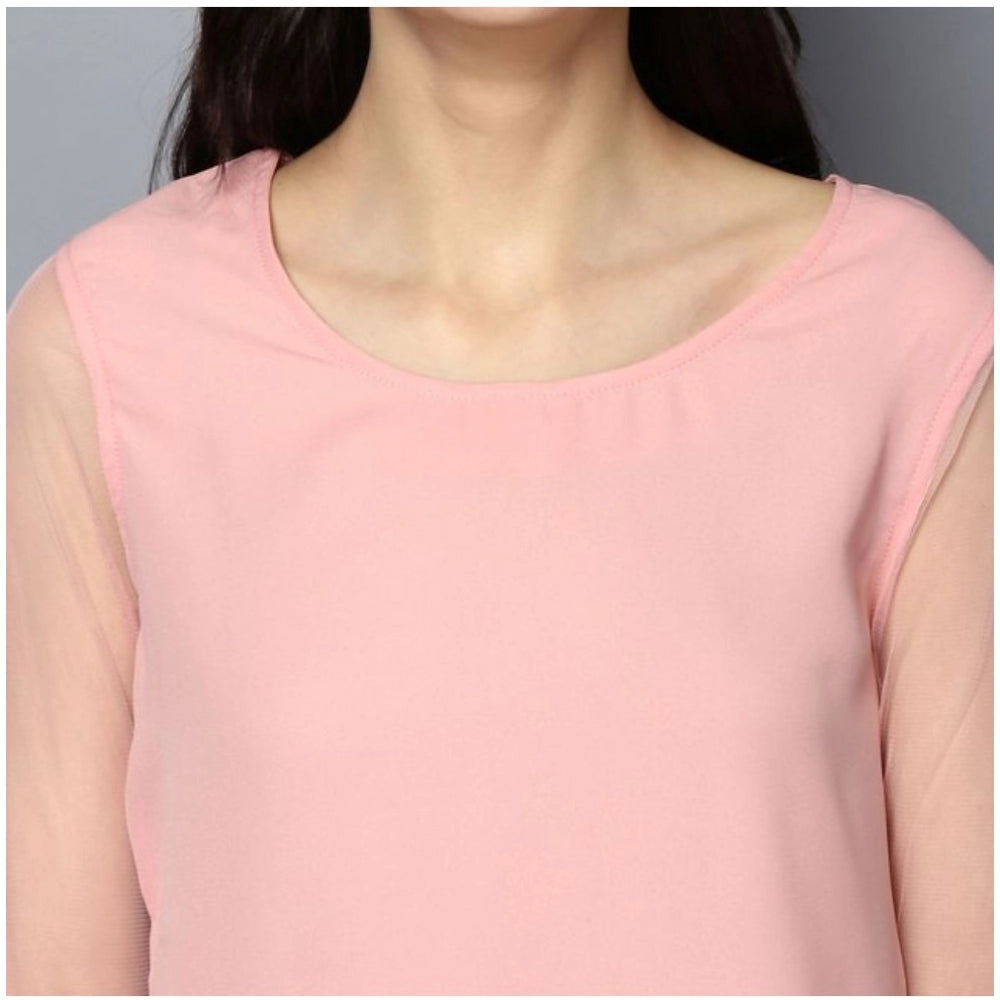 Snuggle Spot Women's Polyester Solid Tier Sleeve Top (Pink)