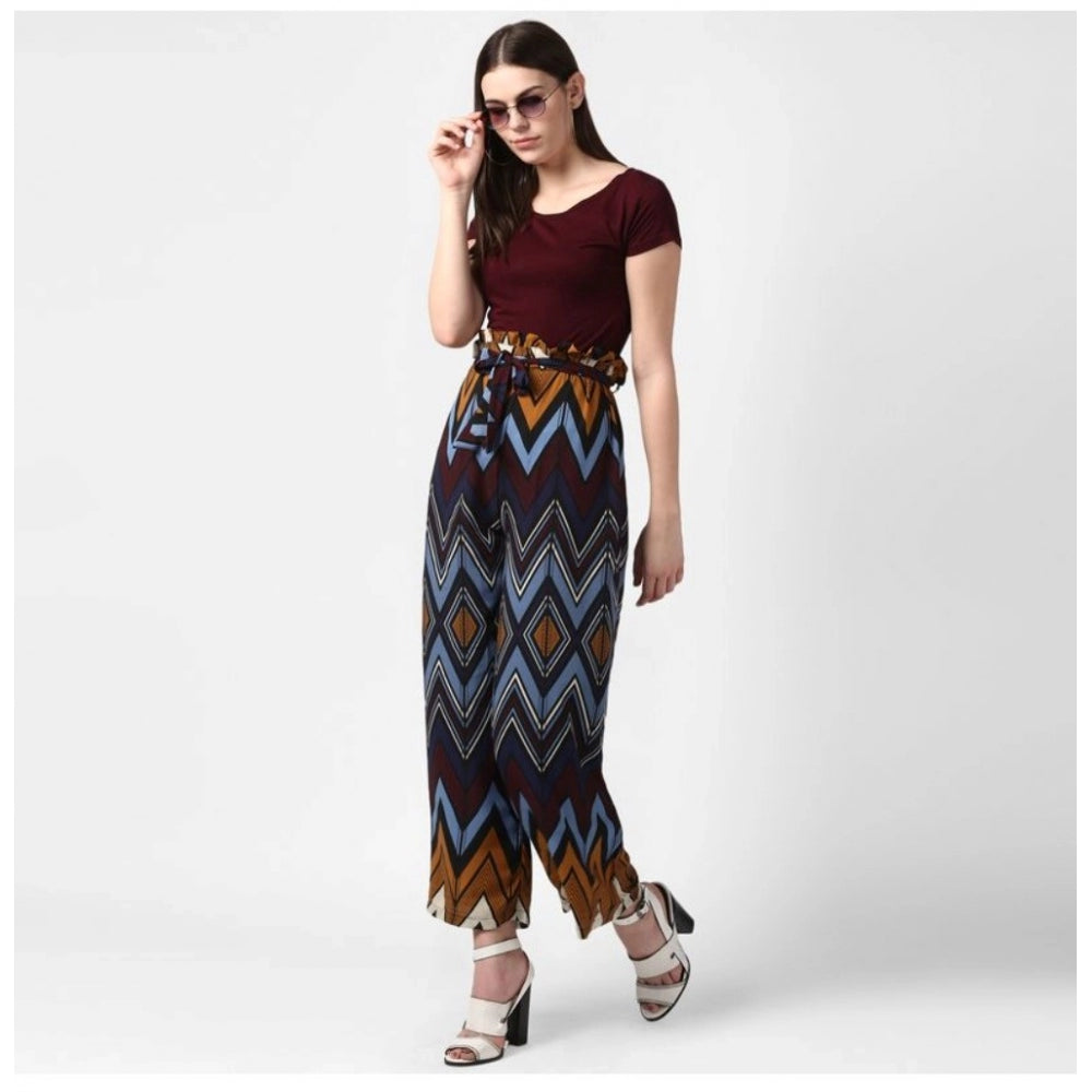 Snuggle Spot Women's Polyester Chevron Elasticated Trousers (Multicolor)
