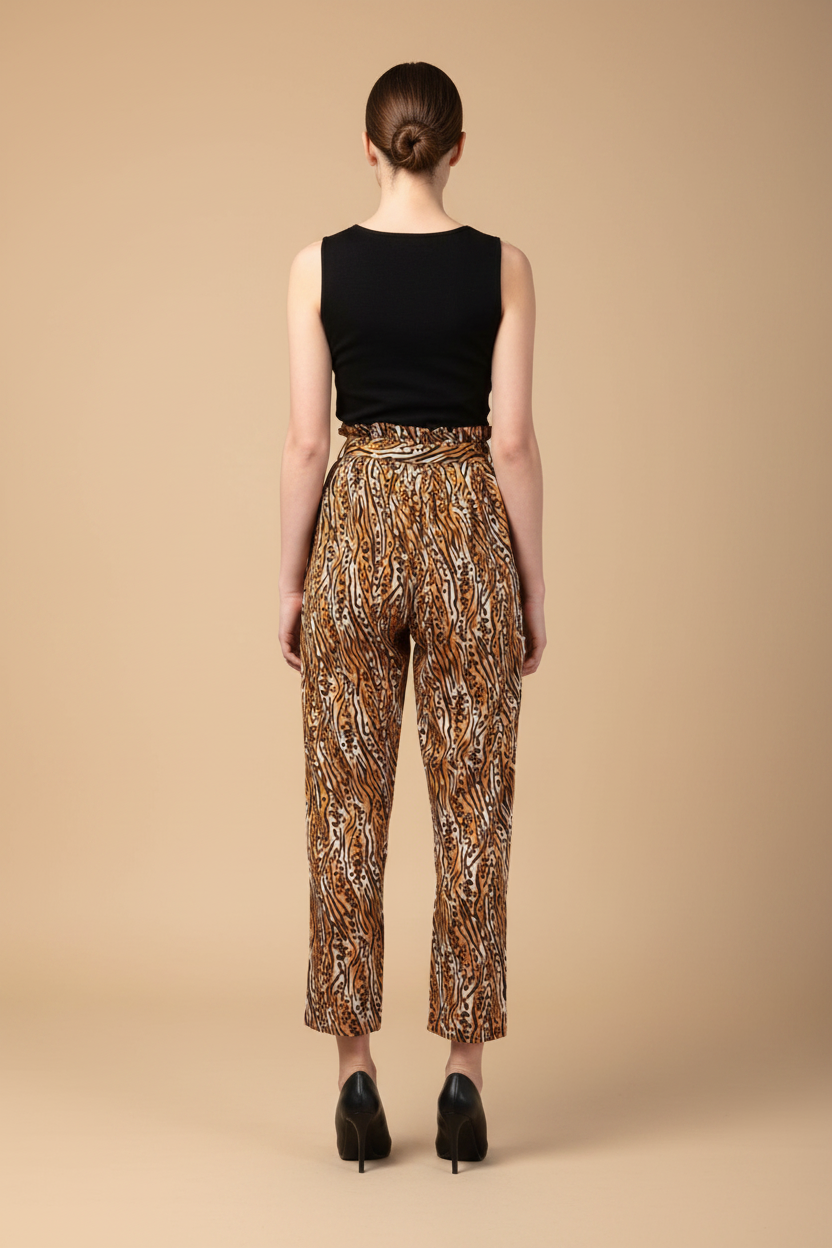 Snuggle Spot Women's Polyester Animal Print Elasticated Trousers (Orange - Black)