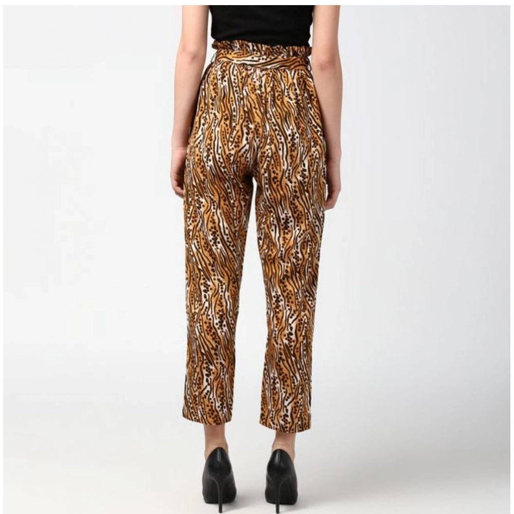 Snuggle Spot Women's Polyester Animal Print Elasticated Trousers (Orange - Black)