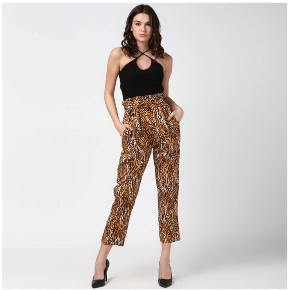 Snuggle Spot Women's Polyester Animal Print Elasticated Trousers (Orange - Black)