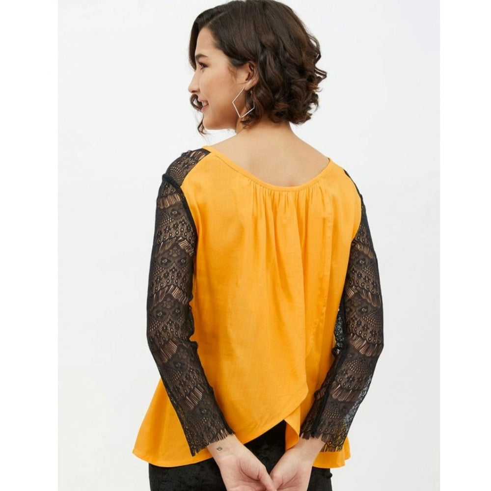 Snuggle Spot Women's Rayon Lace Inserts Long Sleeves Top (Yellow)