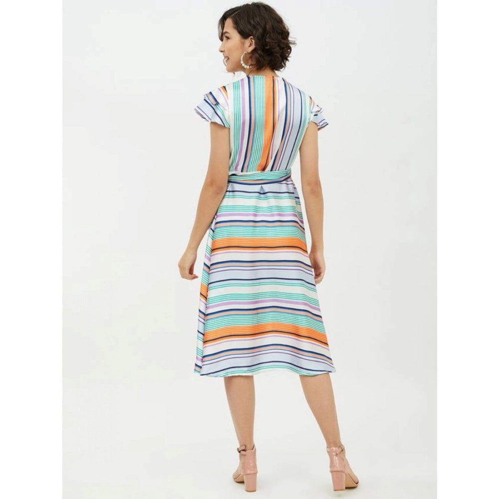 Snuggle Spot Women's Satin Striped Short Sleeve Knee-Length Dress (Multicolor)