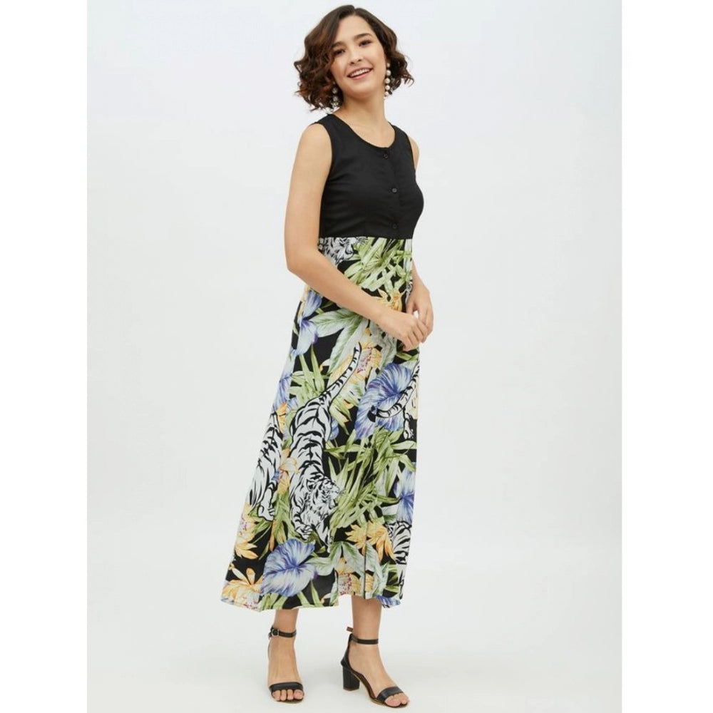 Snuggle Spot Women's Rayon Floral Sleeveless Calf-length Dress (Multicolor)