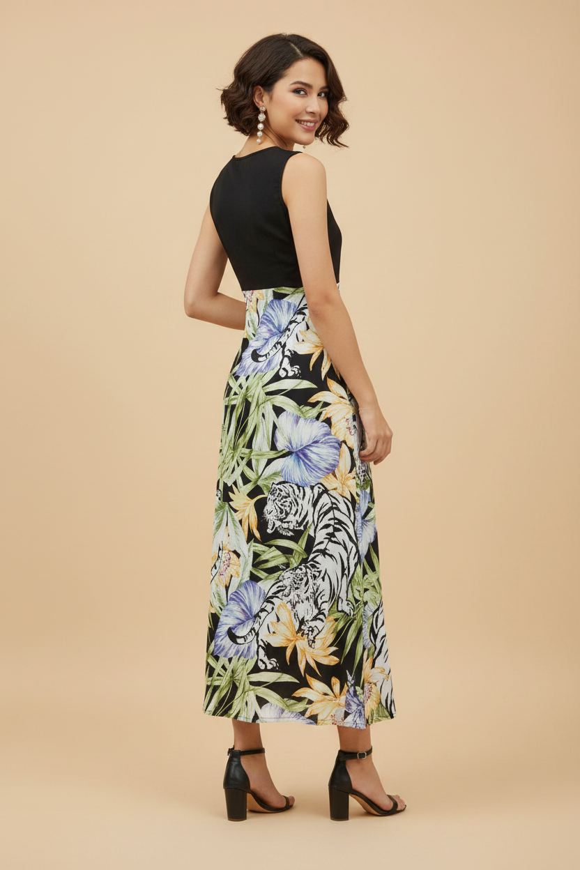 Snuggle Spot Women's Rayon Floral Sleeveless Calf-length Dress (Multicolor)