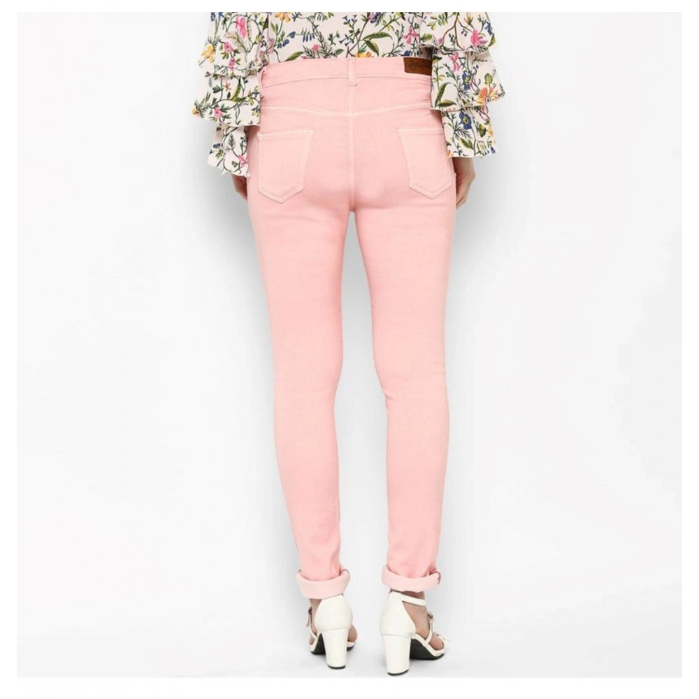 Snuggle Spot Women's Denim Solid Buttoned Jeans (Pink)