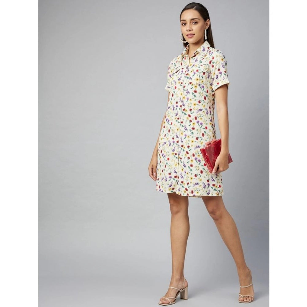 Snuggle Spot Women's Polyester Floral Short Sleeve Above Knee Dress (Multicolor)