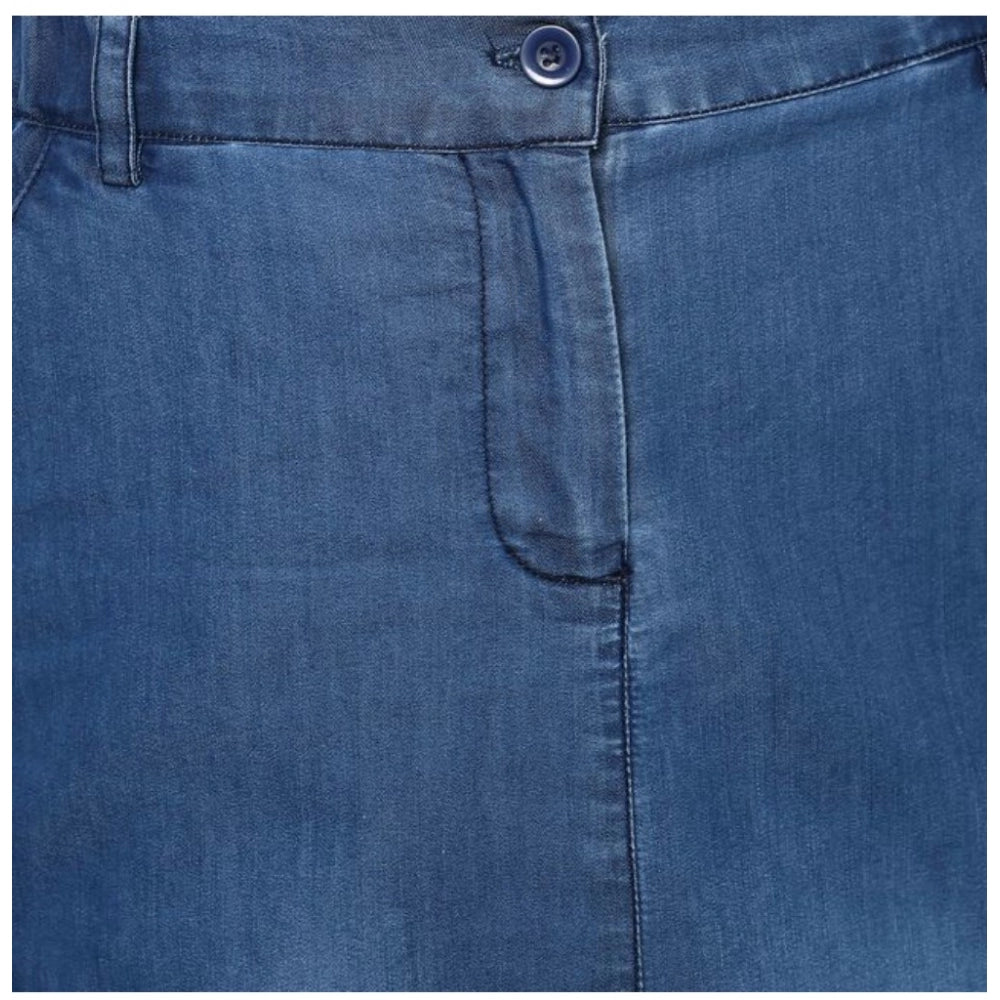 Snuggle Spot Women's Denim Washed Buttoned Skirt (Blue)
