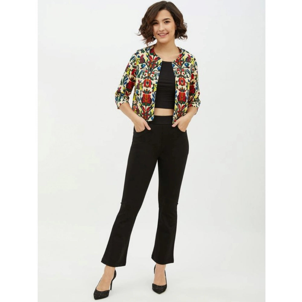 Snuggle Spot Women's Polyester Floral 3-4th Sleeves Shrug (Multicolor)