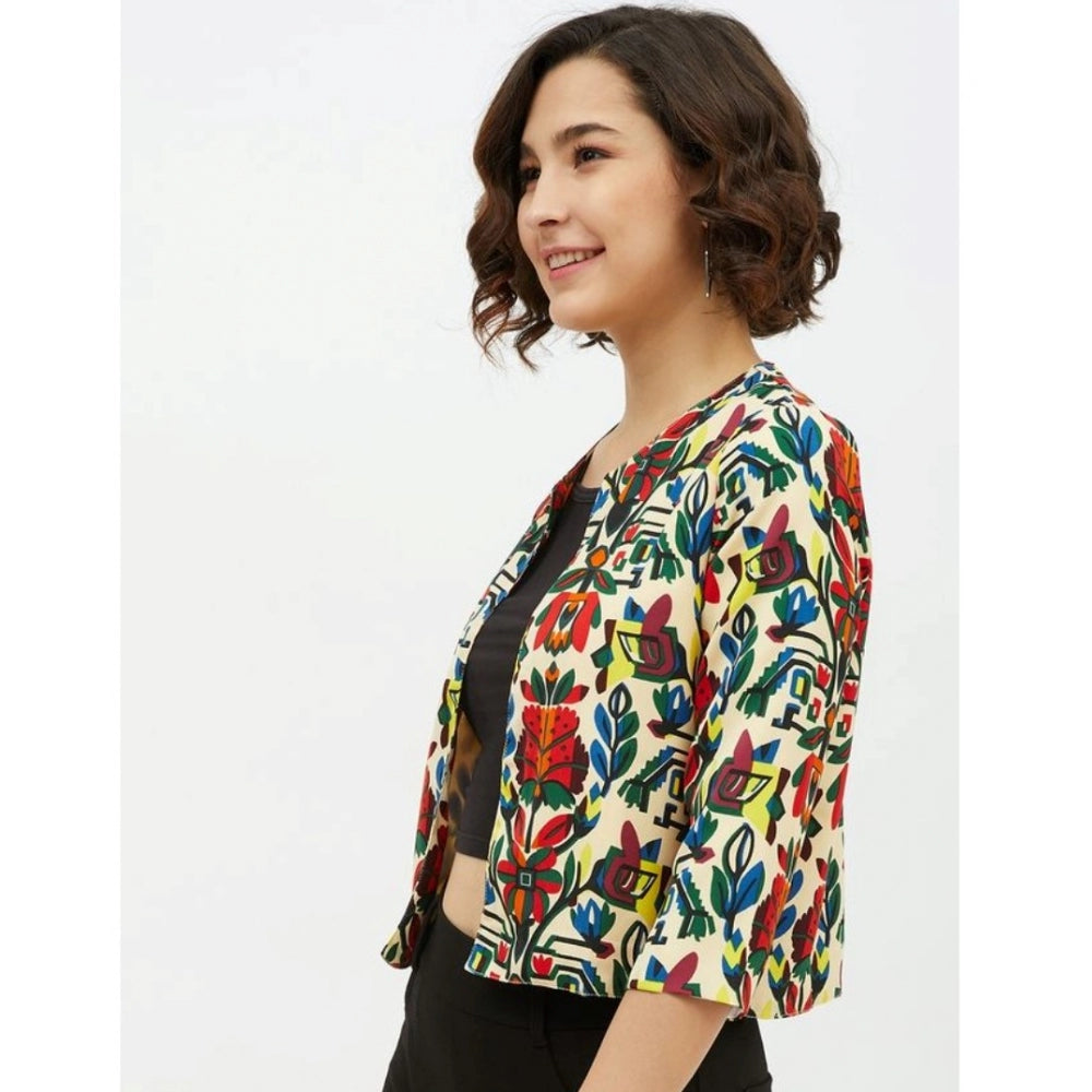 Snuggle Spot Women's Polyester Floral 3-4th Sleeves Shrug (Multicolor)
