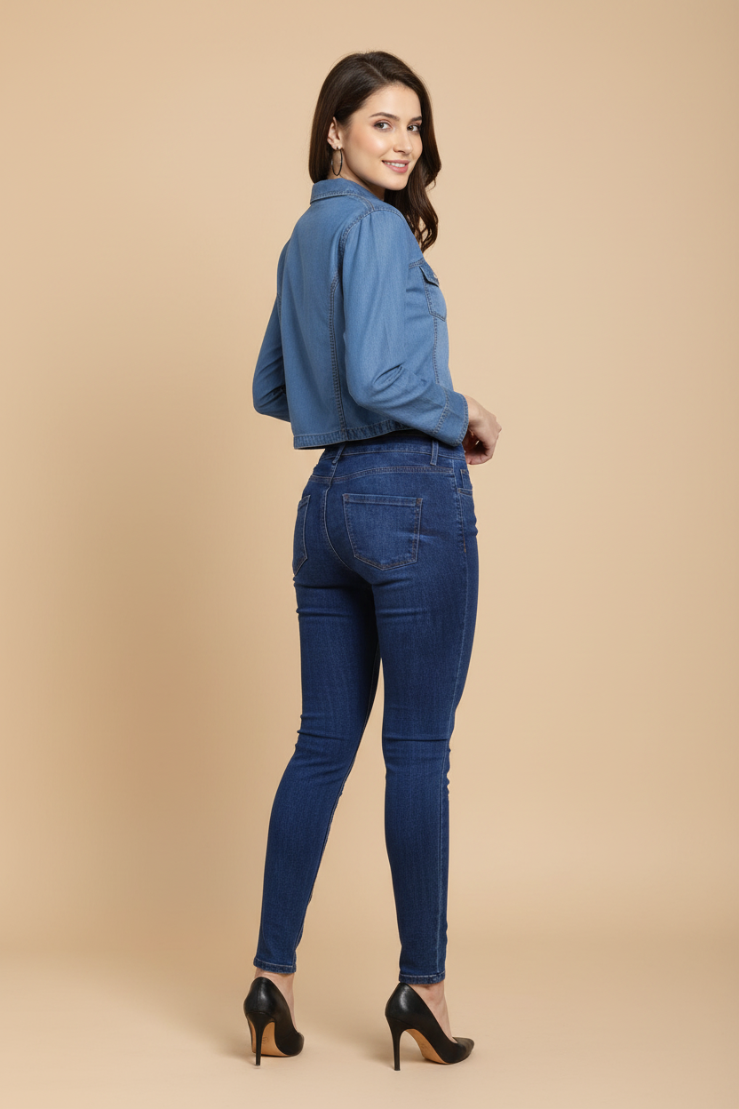 Snuggle Spot Women's Denim Smocking 3-4th Sleeves Shrug (Blue)