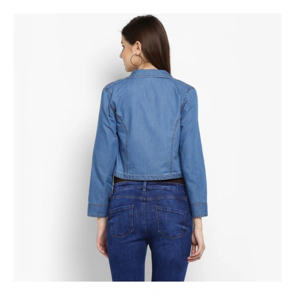 Snuggle Spot Women's Denim Smocking 3-4th Sleeves Shrug (Blue)