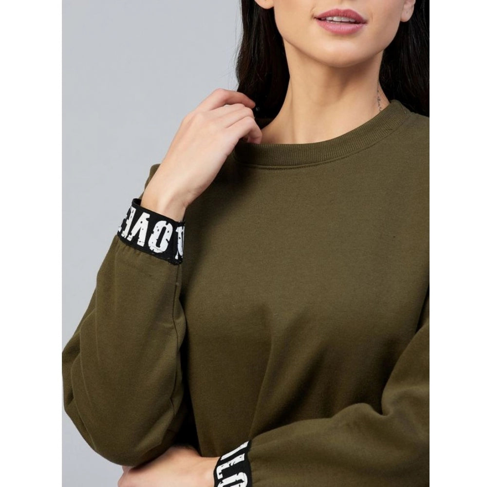 Snuggle Spot Women's Fleece Solid Long Sleeves Sweatshirt (Olive)