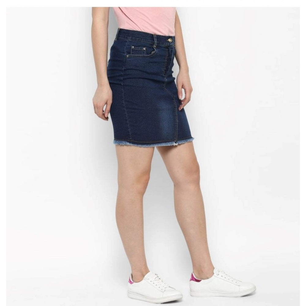Snuggle Spot Women's Denim Stitching Pattern Buttoned Skirt (Blue)