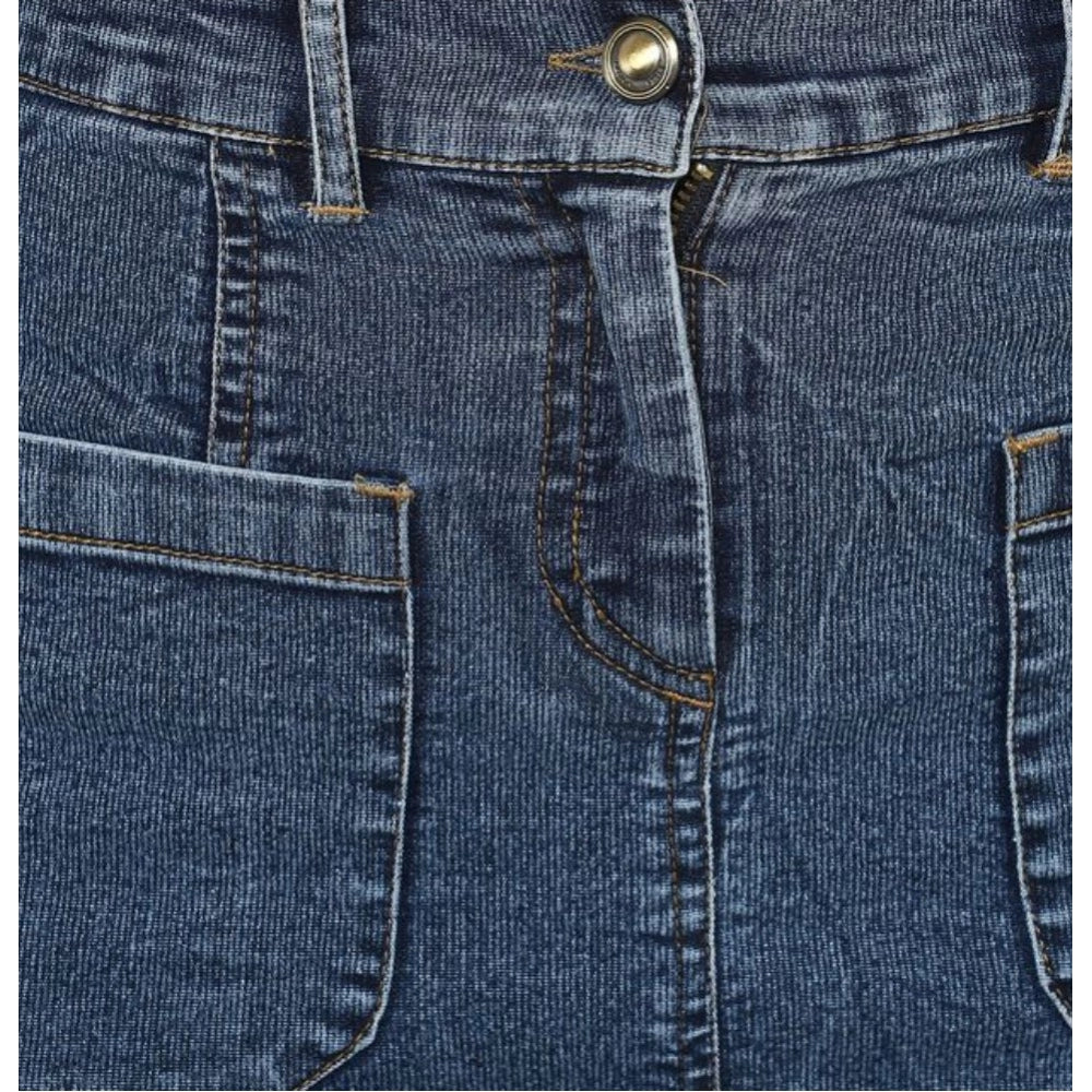 Snuggle Spot Women's Denim Front Pocket Buttoned Skirt (Blue)
