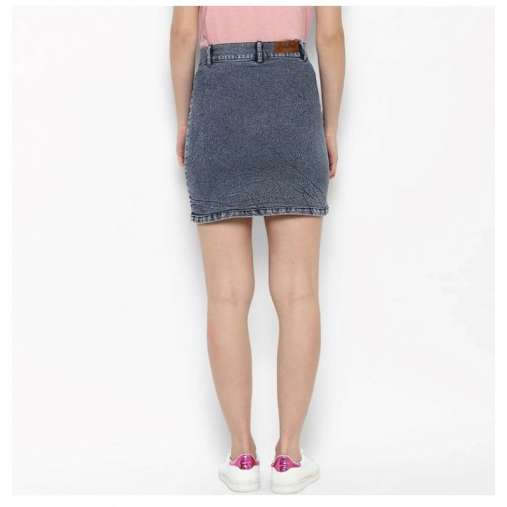 Snuggle Spot Women's Denim Tie Up Buttoned Skirt (Blue)