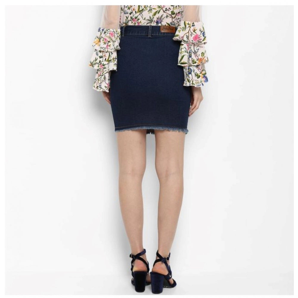 Snuggle Spot Women's Denim Distressed Buttoned Skirt (Blue)