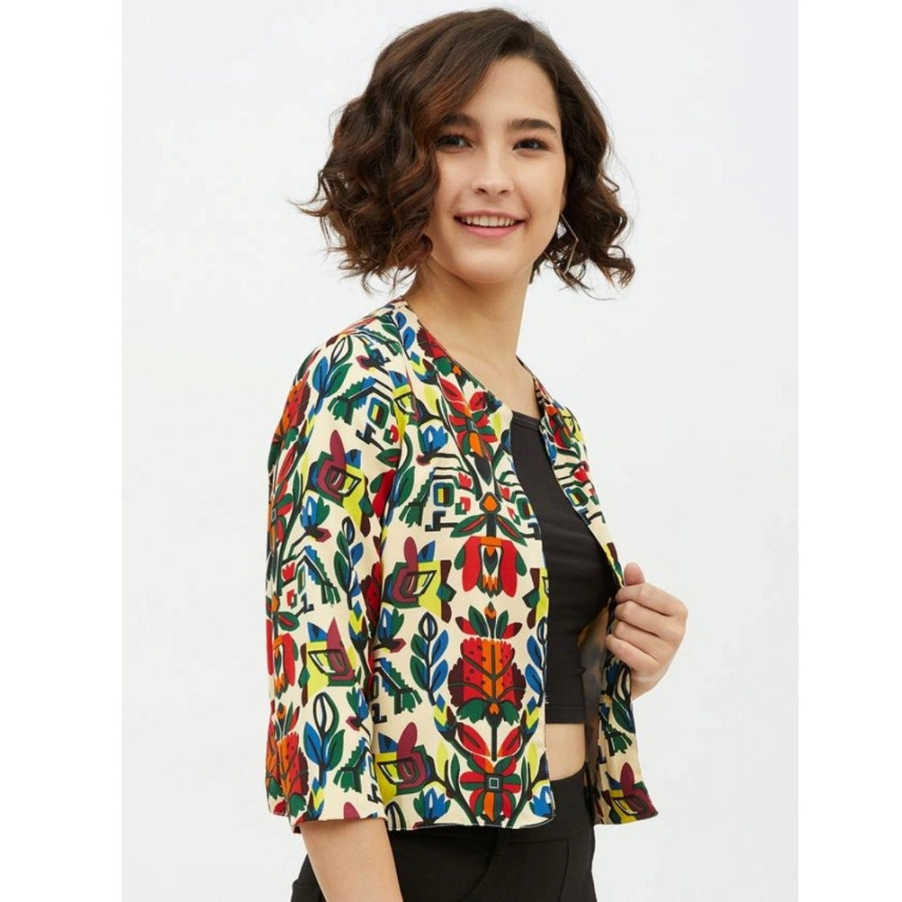 Snuggle Spot Women's Polyester Floral 3-4th Sleeves Shrug (Multicolor)